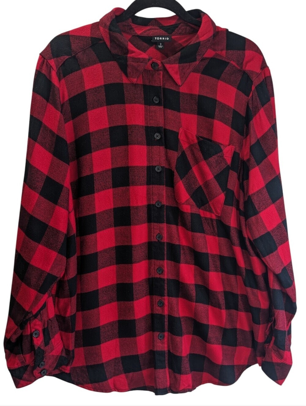 Torrid Red and Black Buffalo Plaid Button-Down Shirt Size 3X